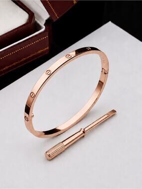 Stamped Rose Gold Love Screwdriver Bangle Bracelet No Stones